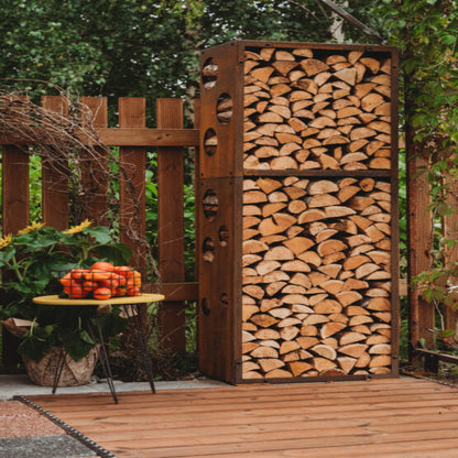 GrillSymbol WoodStock L Corten Steel Firewood Rack for Outdoor Storage