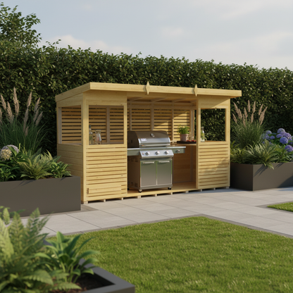 Narrow 4ft BBQ shelter with premium fancy BBQ - stylish, no people