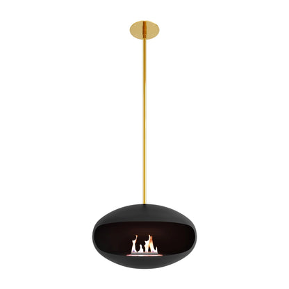 Cocoon Aeris Bioethanol Fireplace Black Brass Rod Ceiling Mounted