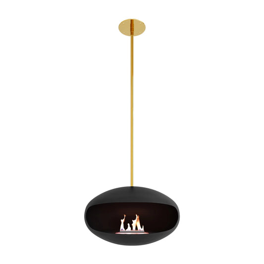 Cocoon Aeris Bioethanol Fireplace Black Brass Rod Ceiling Mounted