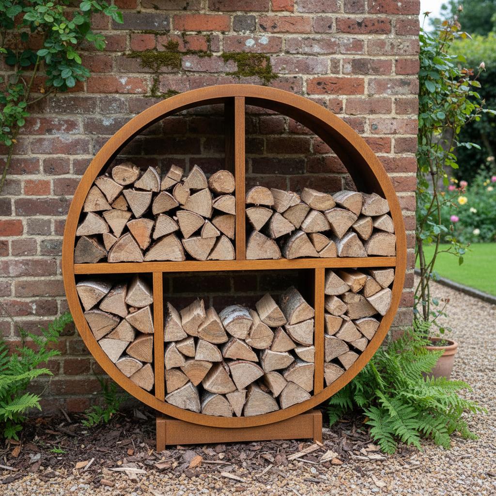 Round Corten Steel Log Store – Handmade British Outdoor Firewood Storage