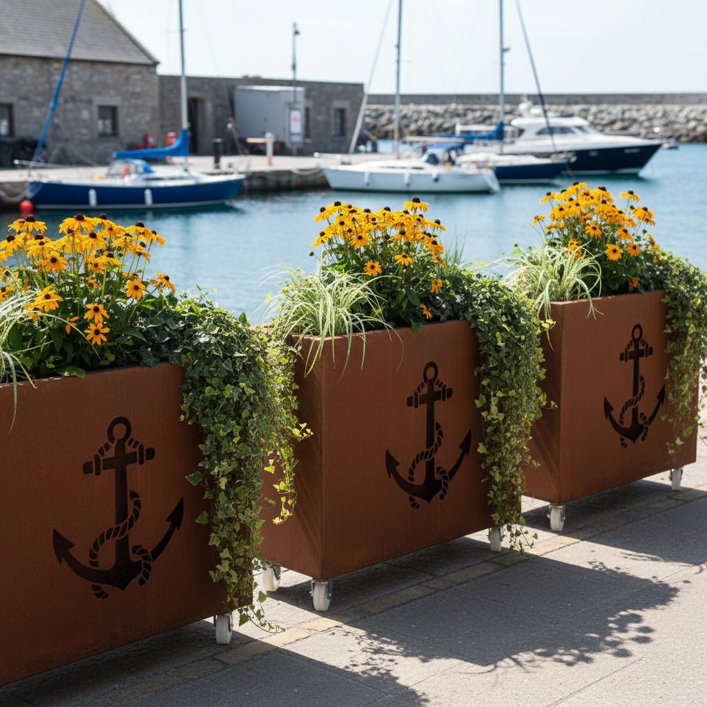 Café Planter Trough with 100mm Castors Rustic Corten Steel