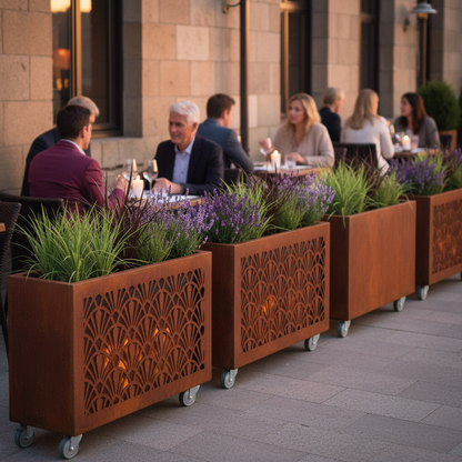 Café Planter Trough with 100mm Castors Rustic Corten Steel