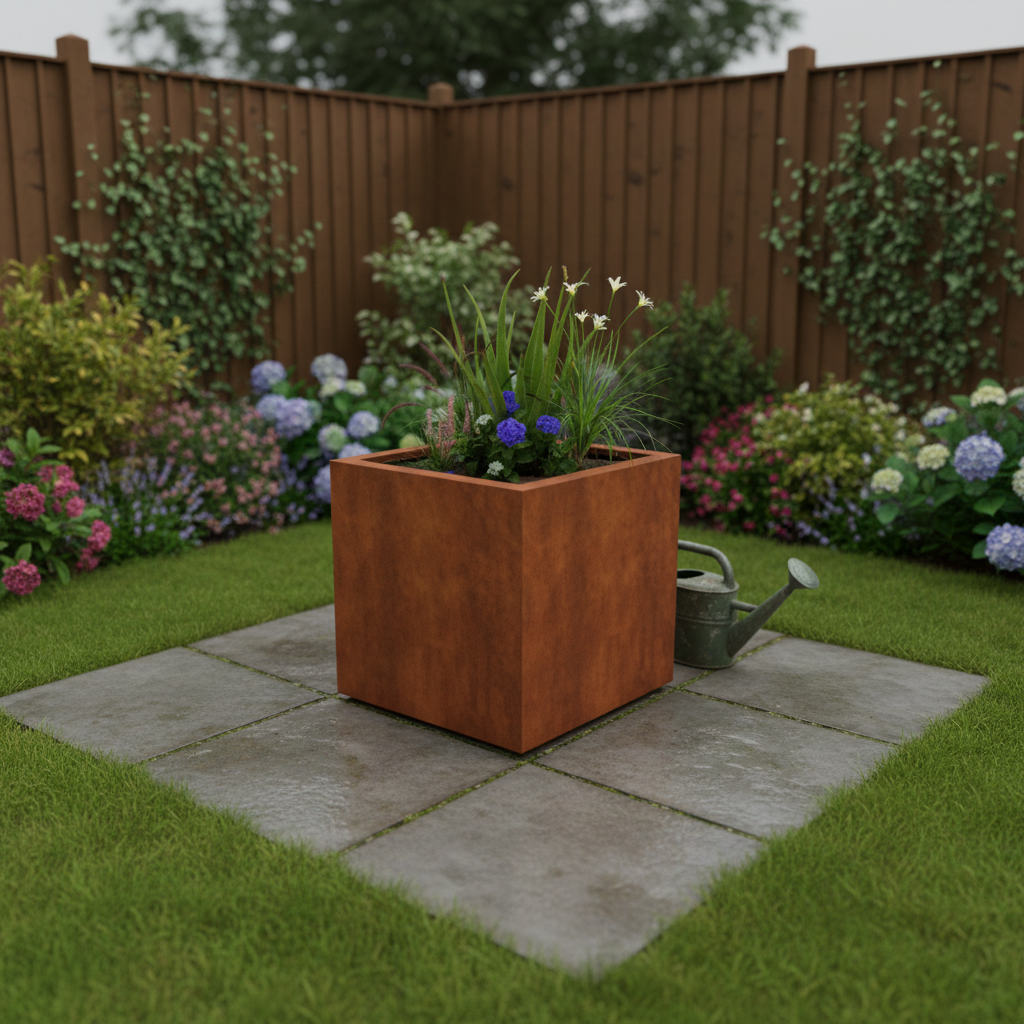 Arden Corten Steel Cube Planter