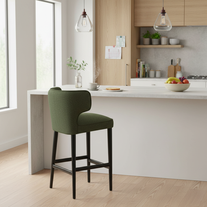 Avia Moss Barstool | Moss Green Upholstered Bar Chair with Matte Base