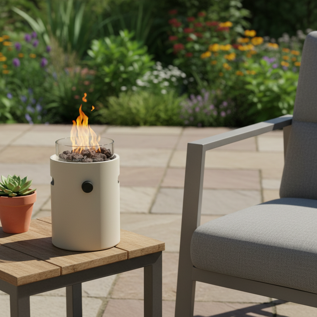 Lumi Steel Outdoor Table Burner with Adjustable Flame  - Beige
