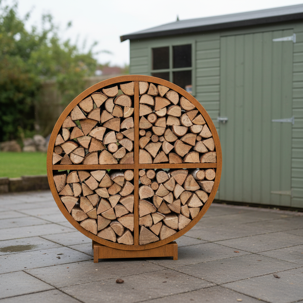 Round Corten Steel Log Store – Handmade British Outdoor Firewood Storage