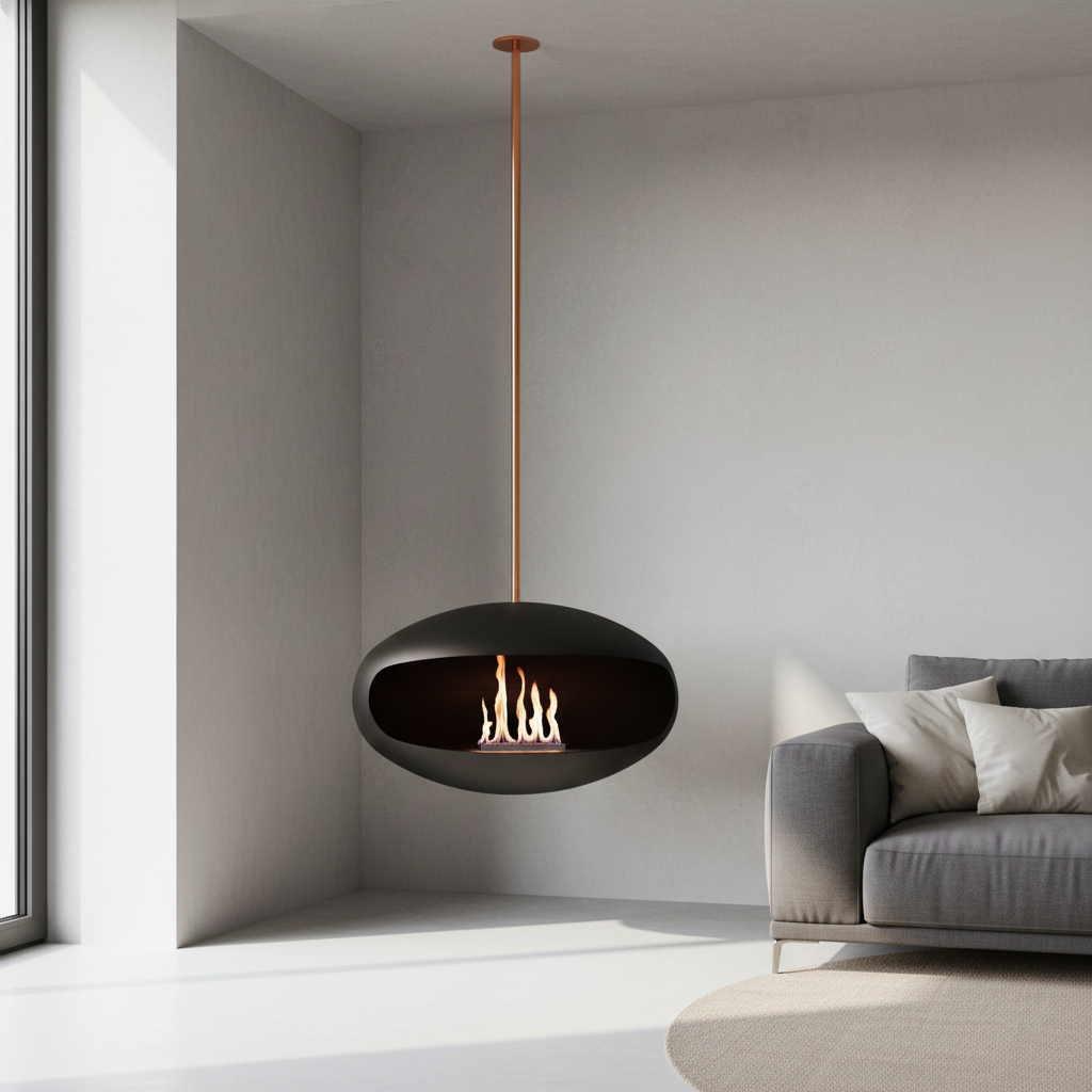 Cocoon Aeris Black + Copper Rod Bioethanol Fireplace