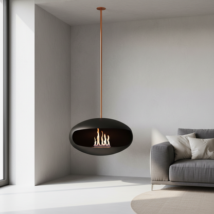 Cocoon Aeris Black + Copper Rod Bioethanol Fireplace