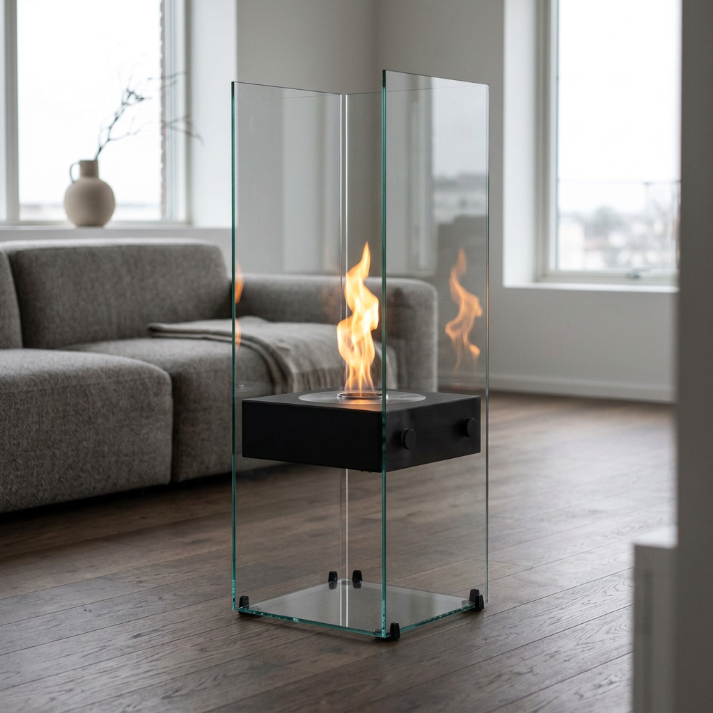 EcoSmart Fire Ghost Freestanding Bioethanol Fireplace with Glass