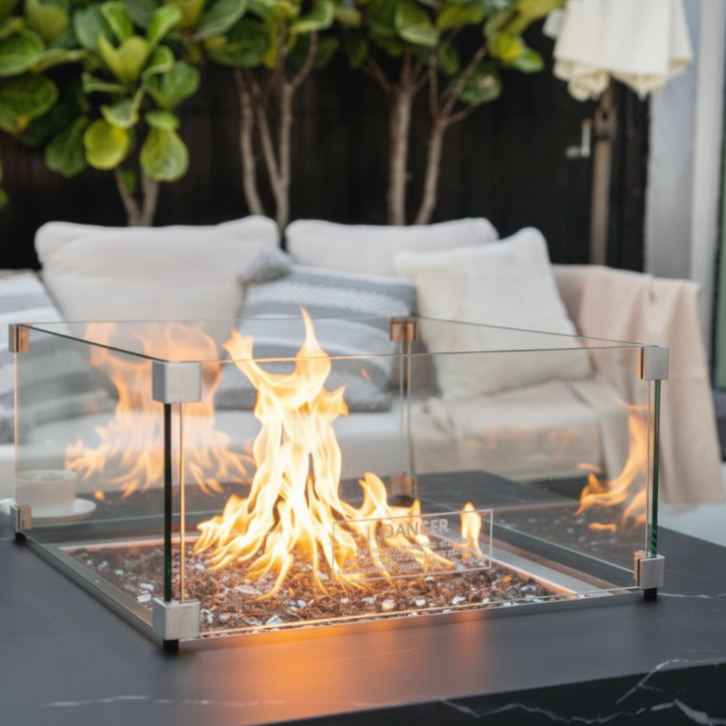 Elementi Plus, Sofia, Fire Table, Marble, Porcelain Outdoor, 60,000 BTU