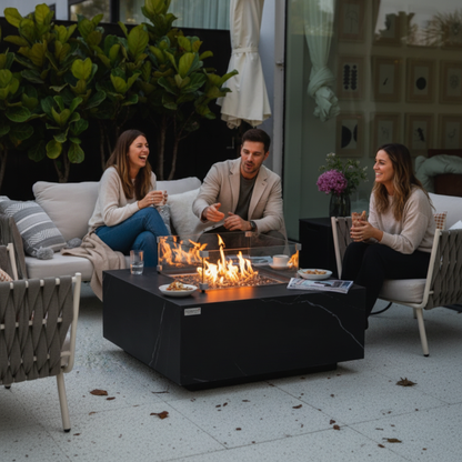 Elementi Plus, Sofia, Fire Table, Marble, Porcelain Outdoor, 60,000 BTU