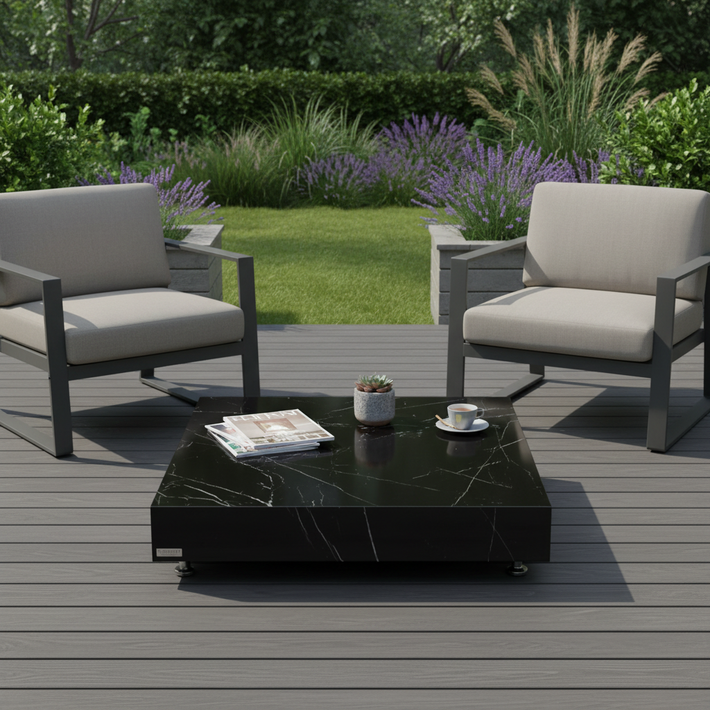 Elementi, Sofia Coffee Table, Square Large Marble, Porcelain, Outdoor/Indoor