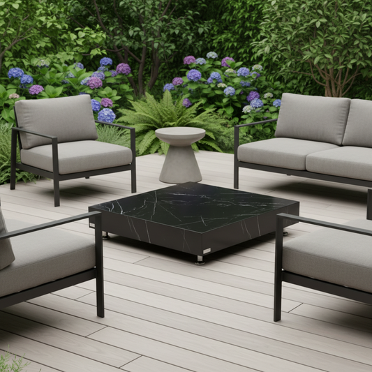 Elementi, Sofia Coffee Table, Square Large Marble, Porcelain, Outdoor/Indoor