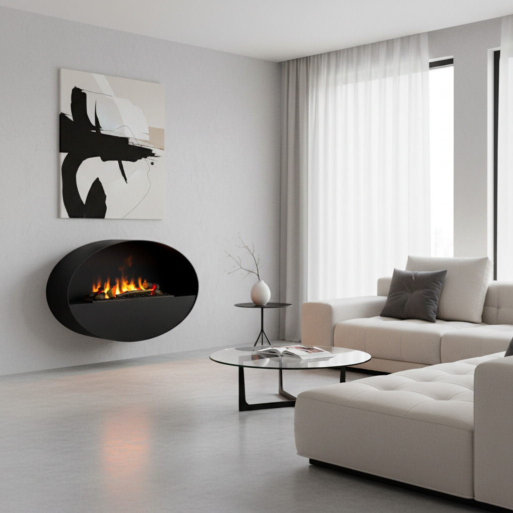 Kjos Black Wall-Mounted Water Vapour Fireplace 90cm 🔥