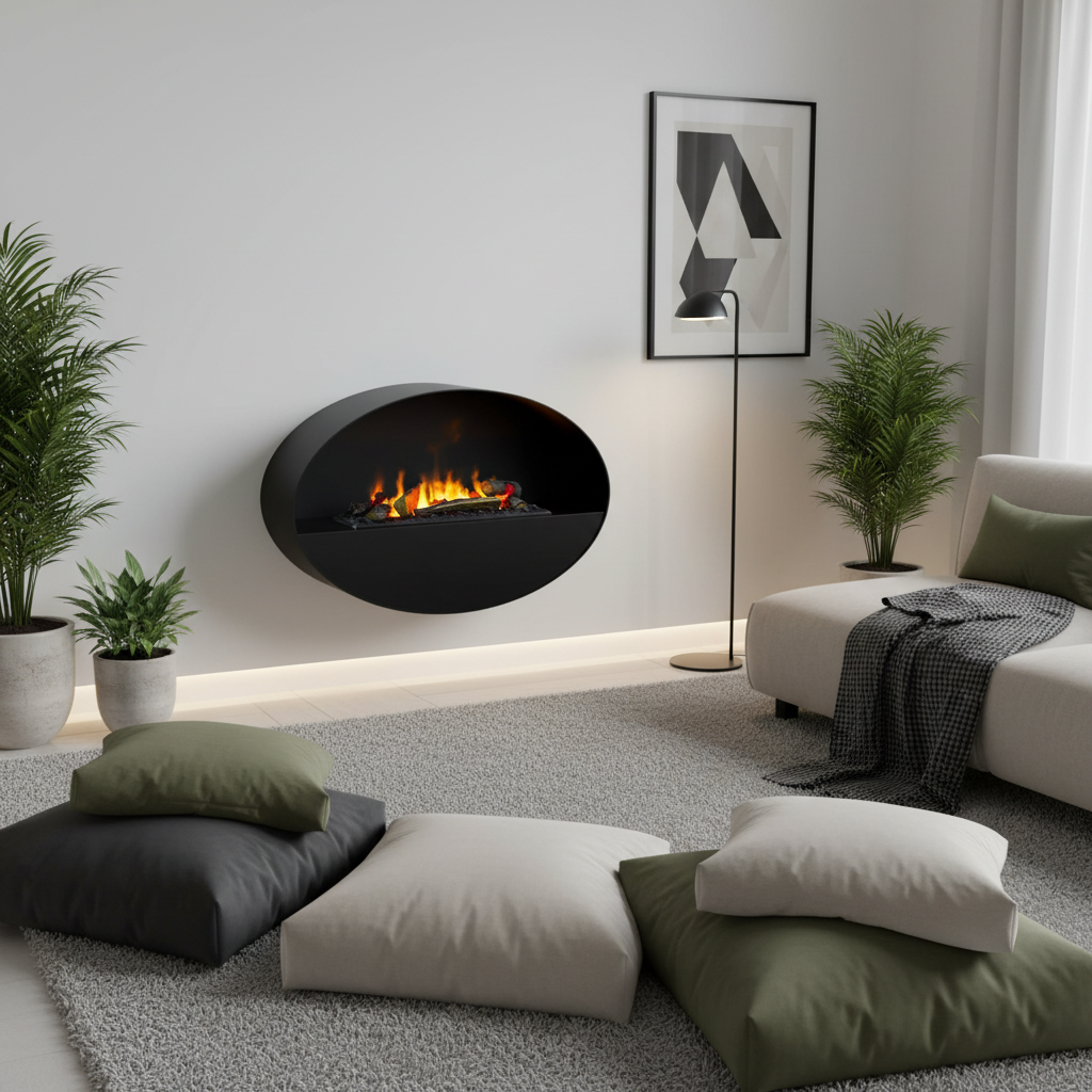 Kjos Black Wall-Mounted Water Vapour Fireplace 90cm 