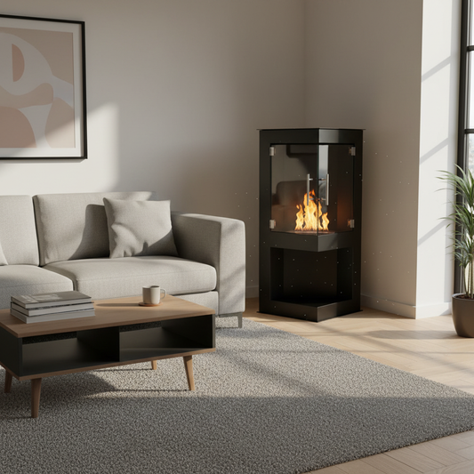 Black tall corner fireplace living room 800x800