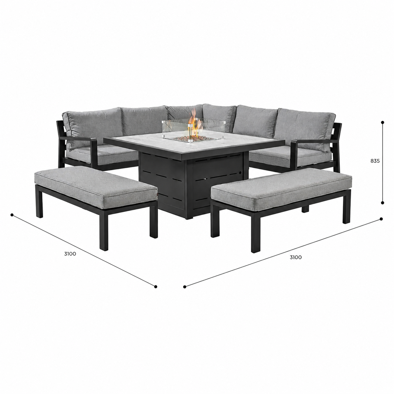 Hex Living Fireside Set in Graphite Black with Gas Fire Pit Table