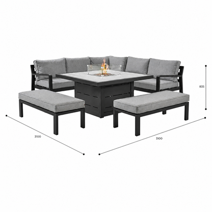 Hex Living Fireside Set in Graphite Black with Gas Fire Pit Table