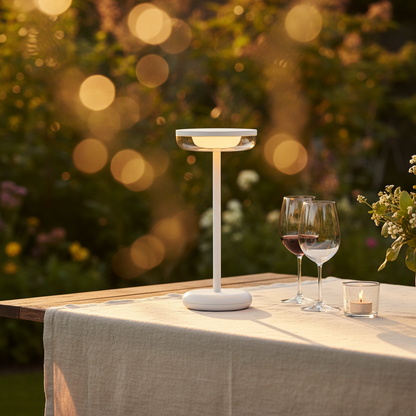 ZOLUNA Bobbie White Solar Table Lamp | Touch Dimmable & USB Rechargeable Light