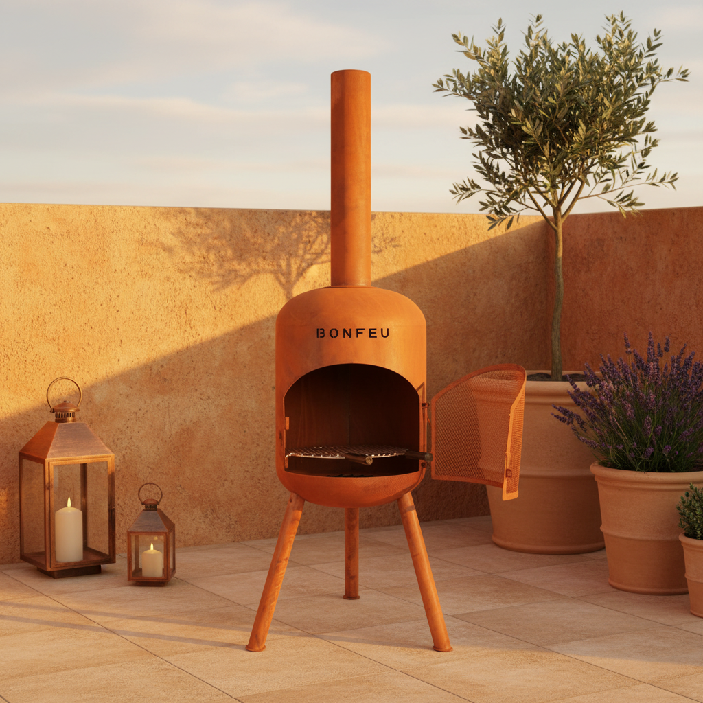 BonFeu BonBono Outdoor Fireplace & Grill – Rust Corten Steel Garden Fire Pit