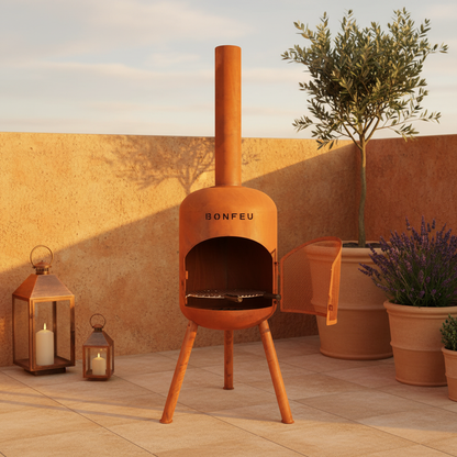 BonFeu BonBono Outdoor Fireplace & Grill – Rust Corten Steel Garden Fire Pit