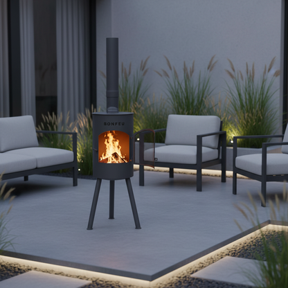 BonFeu BonGiano SP Outdoor Fireplace – Black Steel Garden Fire Pit