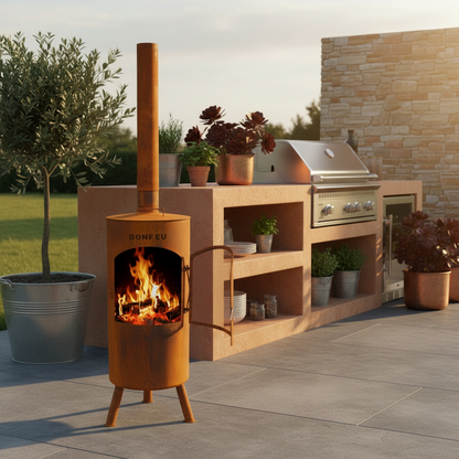 BonFeu BonTino Outdoor Fireplace – Rust Corten Steel Garden Fire Pit