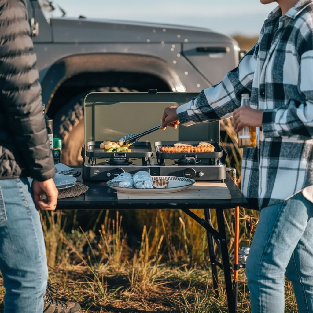 Cadac 2 Cook 3 Pro Deluxe QR Dual Burner Gas Camping Stove with Grill Plates