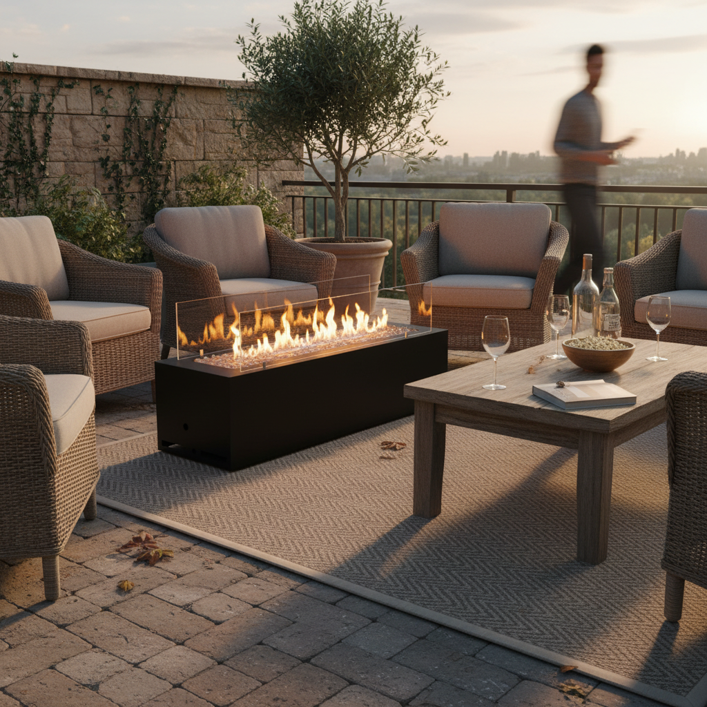 Planika Galio Black Manual Outdoor Gas Fireplace – Corten Steel
