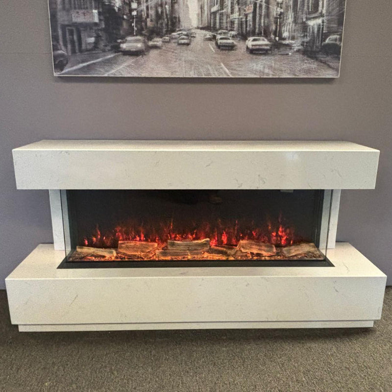 Hestia 1562 Electric Fire with Carrara Marble Media Wall Suite
