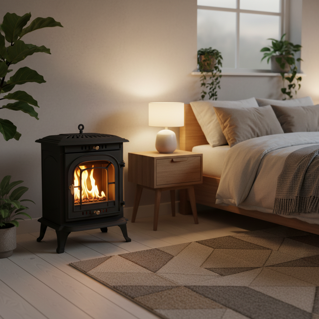 Cast iron rectangular stove bedroom no flue 800x800