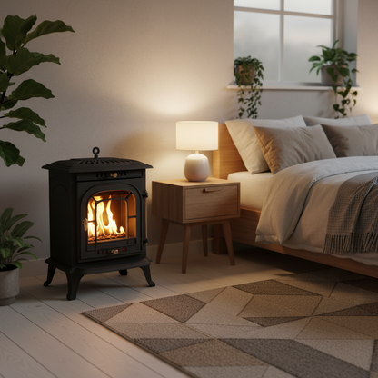 Cast iron rectangular stove bedroom no flue 800x800