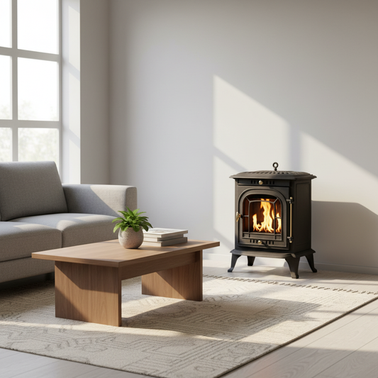 Cast iron rectangular stove living room no flue 800x800