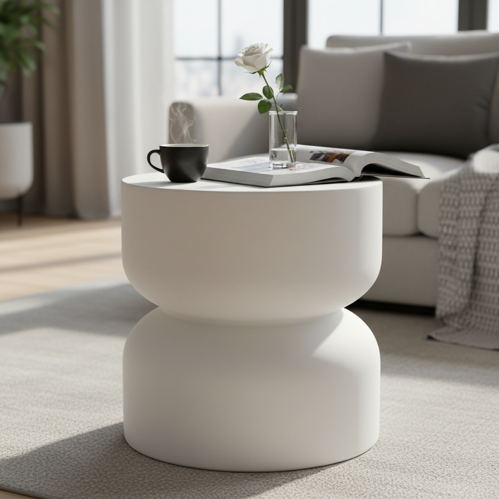 Elementi, Chronos Side Table, Cream White Outdoor/Indoor