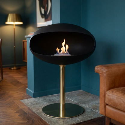 Cocoon Fires Pedestal Bioethanol Fireplace in Brass with Adjustable Flame