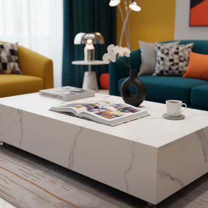 Elementi, Bianco Coffee Table, Rectangle Marble Porcelain, Indoor/Outdoor