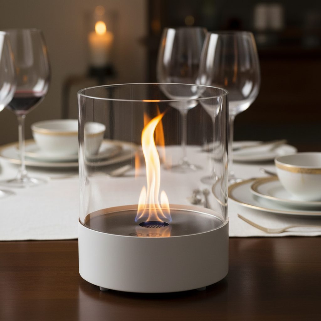 Scandiflames Southwark White Round Tabletop Bioethanol Fireplace 3L Burner