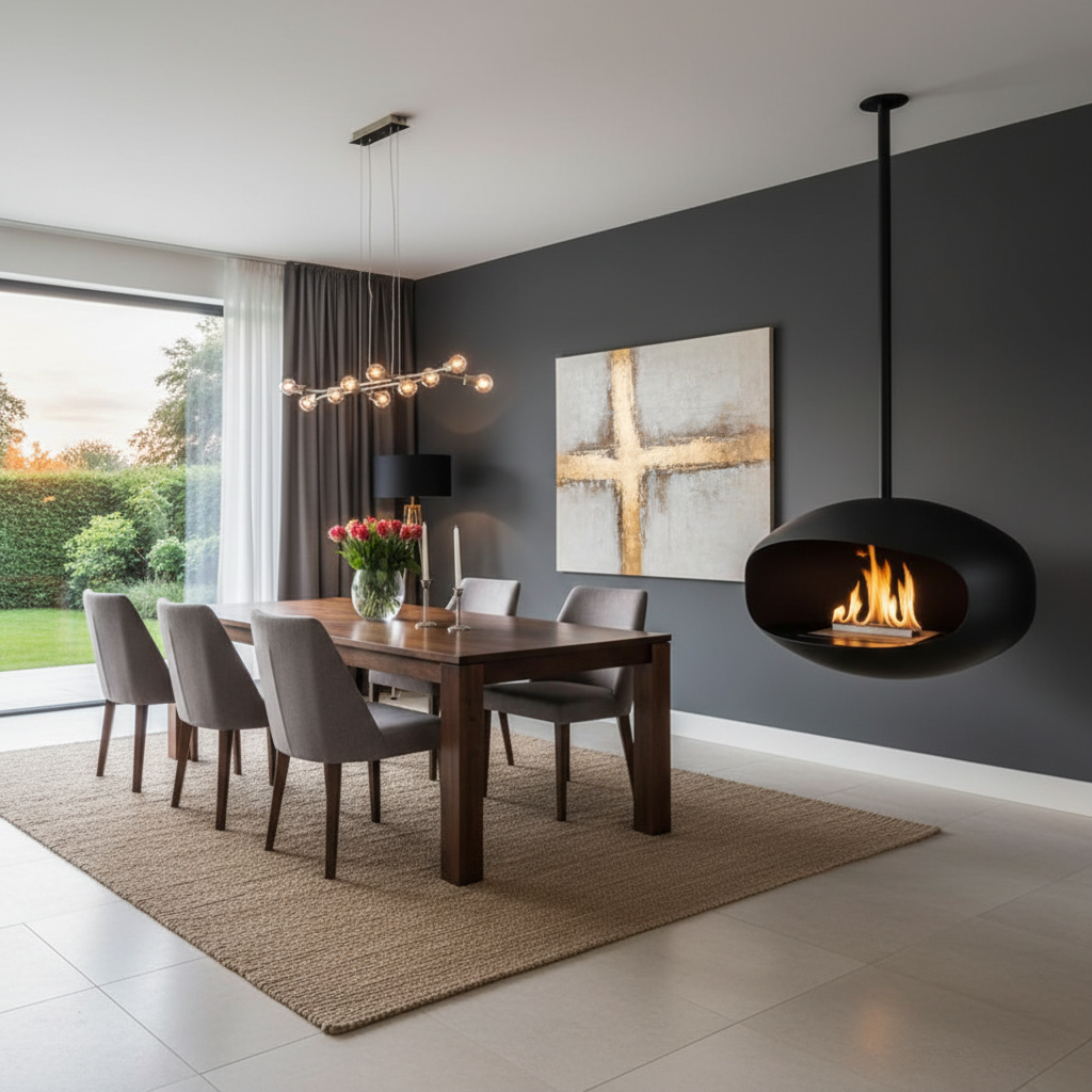 Cocoon Aeris Bioethanol Fireplace – Matte Black Ceiling