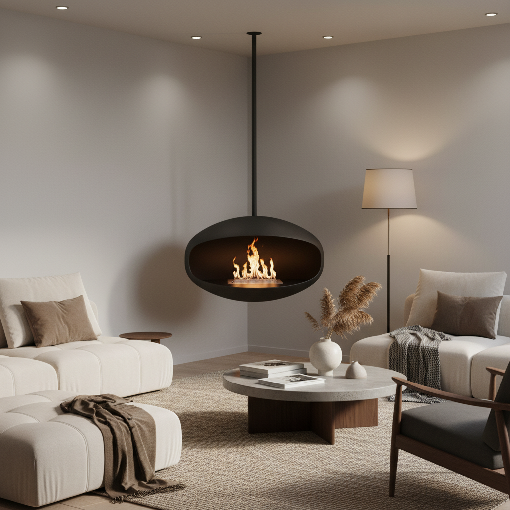 Cocoon Aeris Bioethanol Fireplace – Matte Black Ceiling