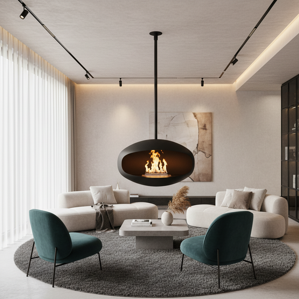 Cocoon Aeris Bioethanol Fireplace – Matte Black Ceiling