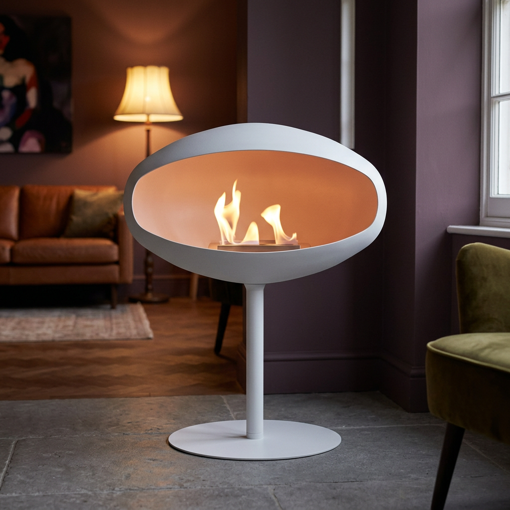Cocoon Fires Pedestal White Bioethanol Fireplace with Adjustable Flame