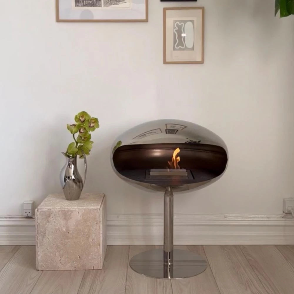 Cocoon Pedestal Bioethanol Fireplace Polished Steel