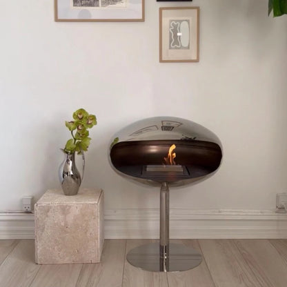 Cocoon Pedestal Bioethanol Fireplace Polished Steel