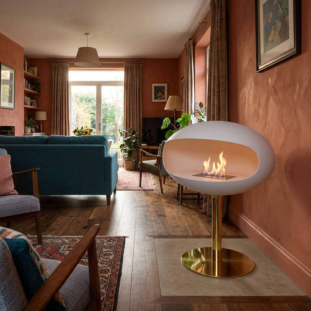 Cocoon Fires Pedestal White Bioethanol Fireplace with Brass Base