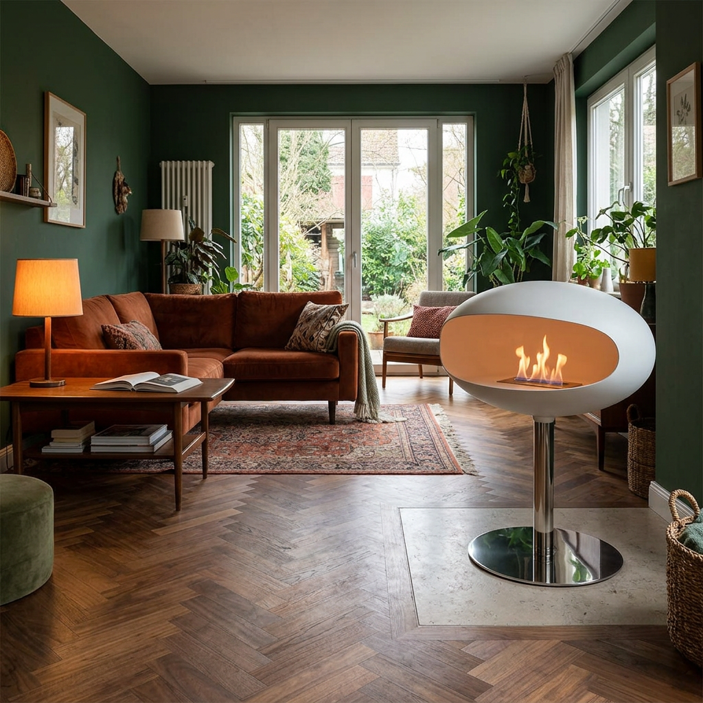 Cocoon Fires Pedestal White Bioethanol Fireplace with Steel Base