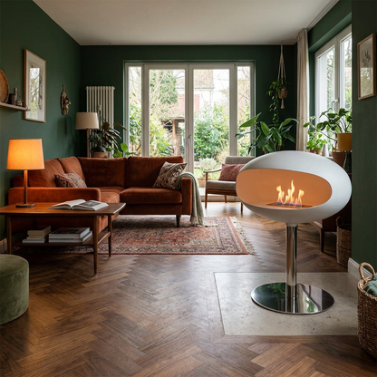 Cocoon Fires Pedestal White Bioethanol Fireplace with Steel Base