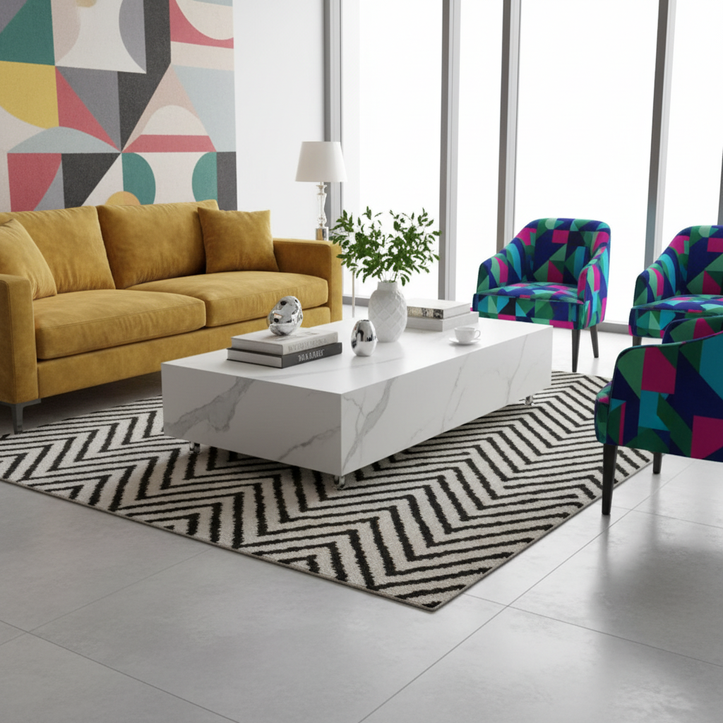 Elementi, Bianco Coffee Table, Rectangle Marble Porcelain, Indoor/Outdoor