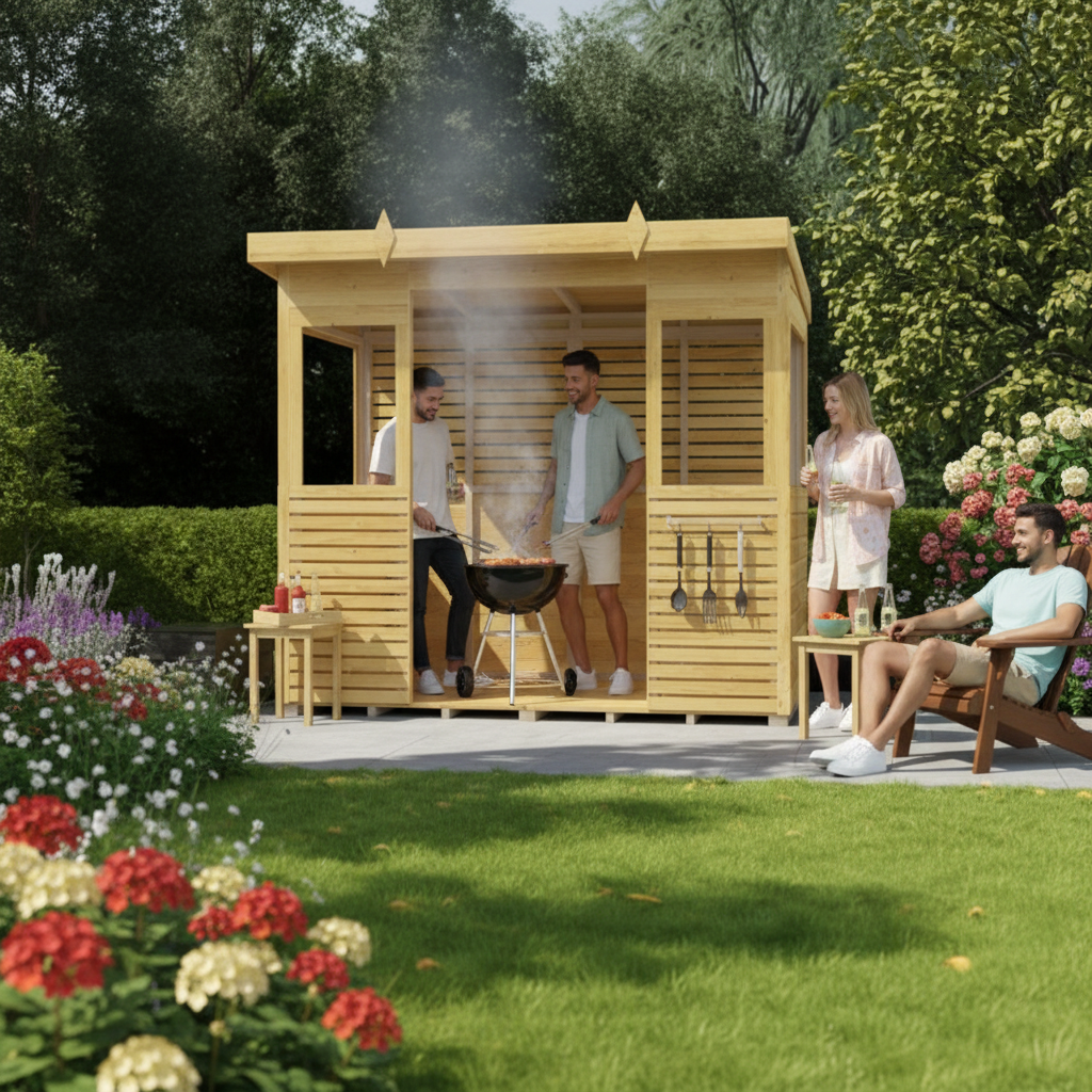 Winston Timber 8ft x 4ft BBQ Shelter for Garden Cooking and Outdoor Dining