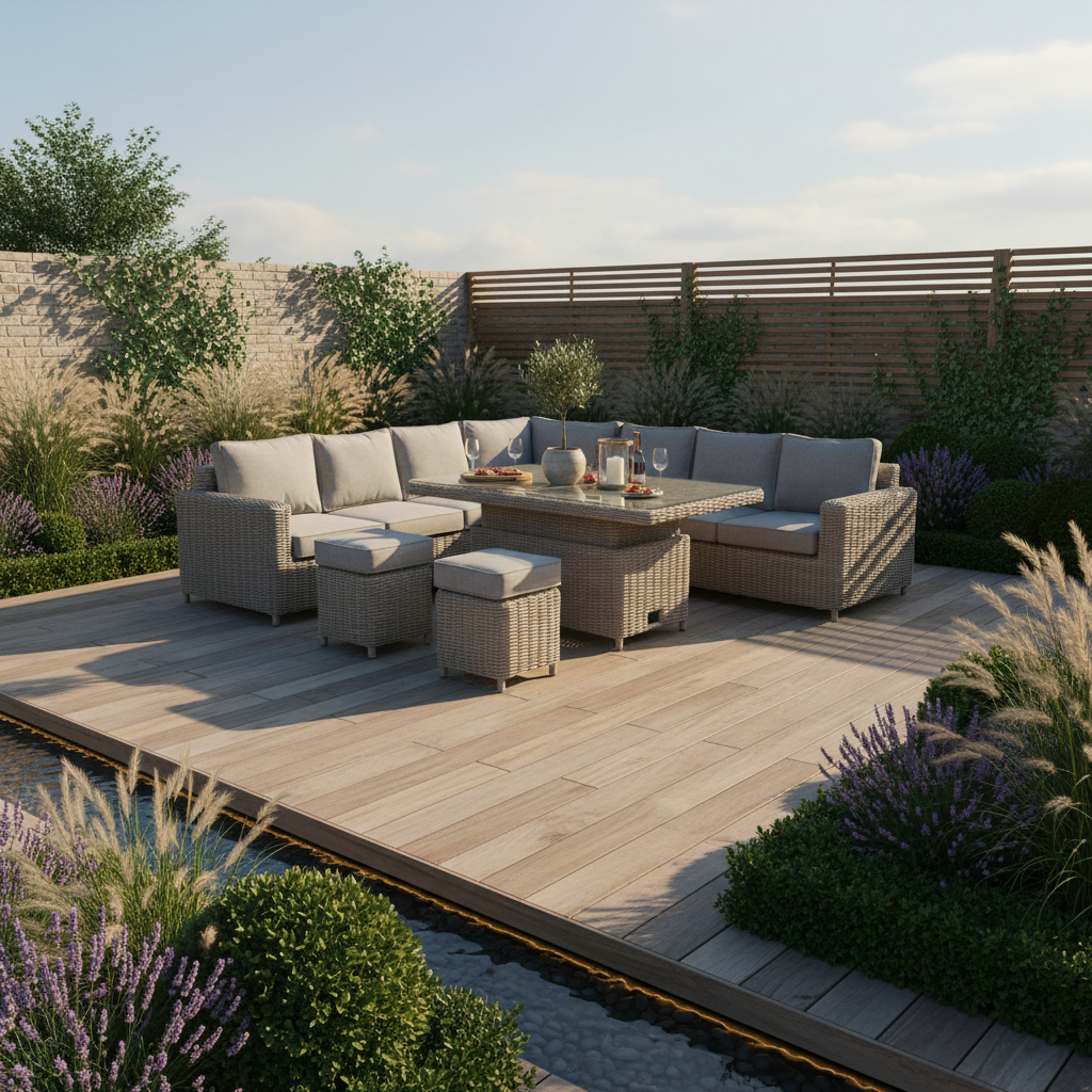 Amalfi Outdoor Large Corner Set With Riser Table + 2 Stools